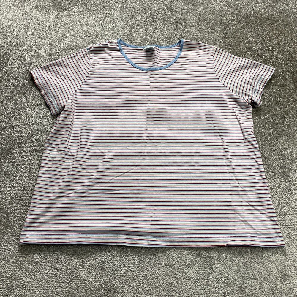 Cascade Blues Blouse Womens 2XL Multicolor Striped Round Neck Short Sleeve Top